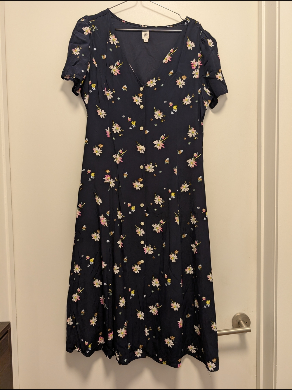 GAP Navy Floral Button-Down Midi Dress